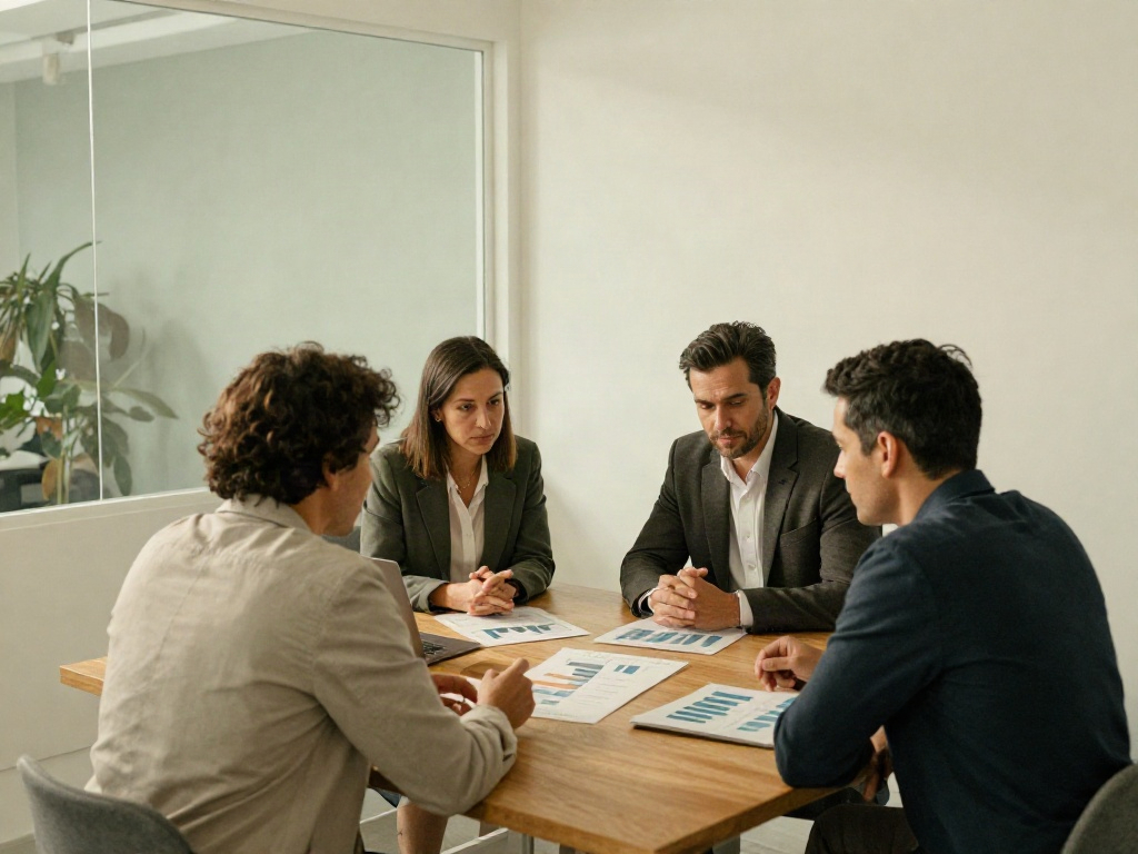 Consultants working together on business performance charts during a strategy review